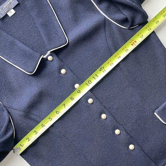 St John Collection Womens Navy White Trim Santana Knit Jacket/Blazer Size 12 - Picture 10 of 16